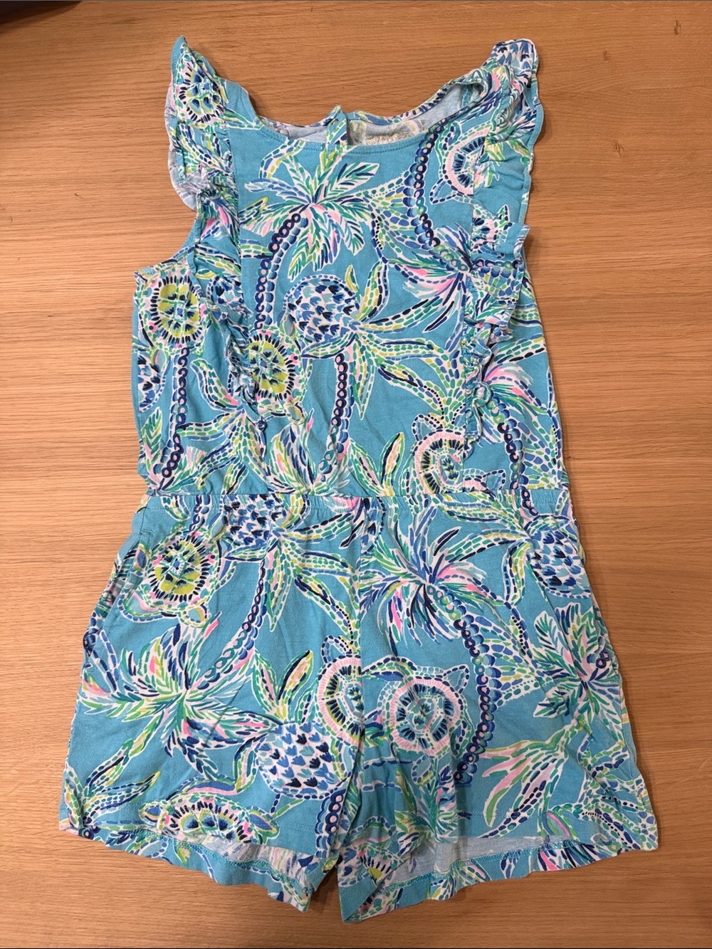 Lilly Pulitzer Turquoise Tropical Print Girls Romper